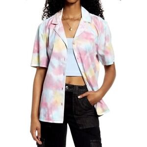 BP. Tie Dye Soft Button Up Shirt Purple Blue Multi Sz M NEW